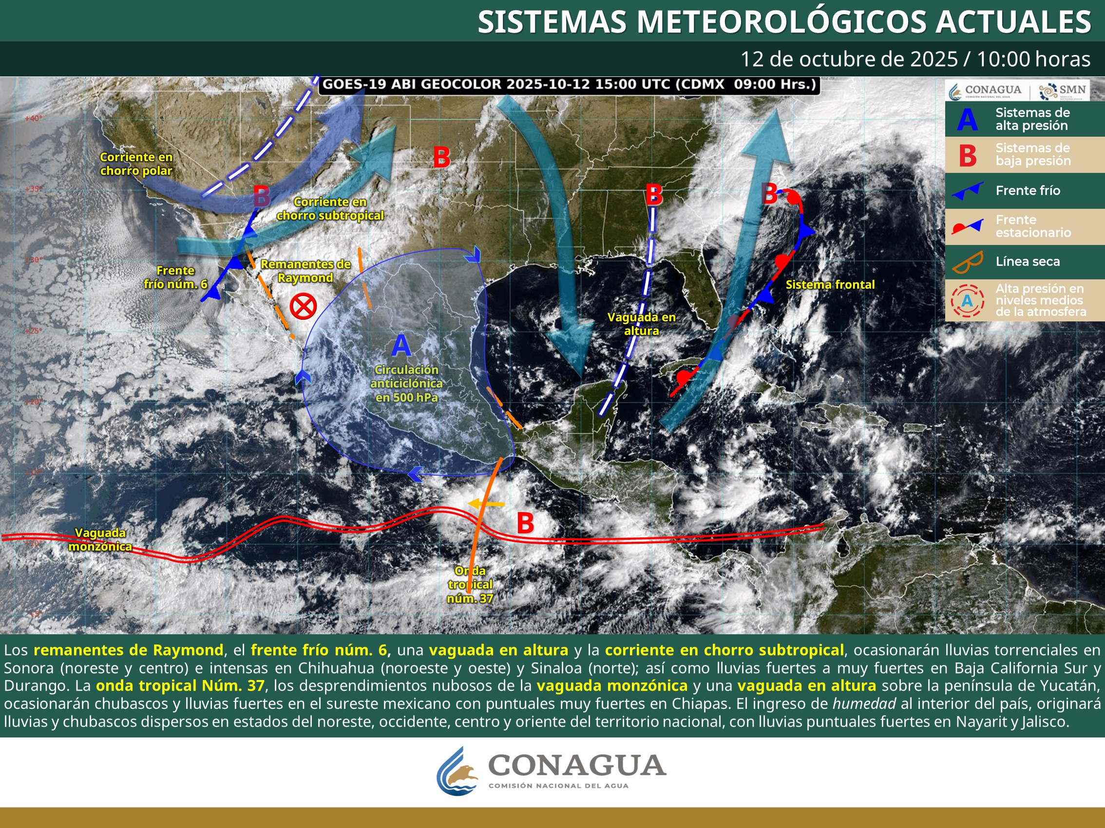 Simultáneamente, la onda tropical número 37 se desplazará al sur de las costas de Guerrero y Michoacán.