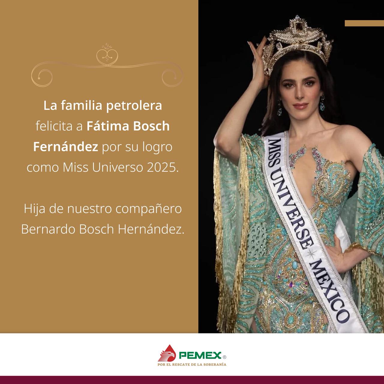 El mensaje de reconocimiento publicado en redes sociales por la empresa estatal se convirtió en foco de críticas debido a la relación familiar de la reina de belleza.