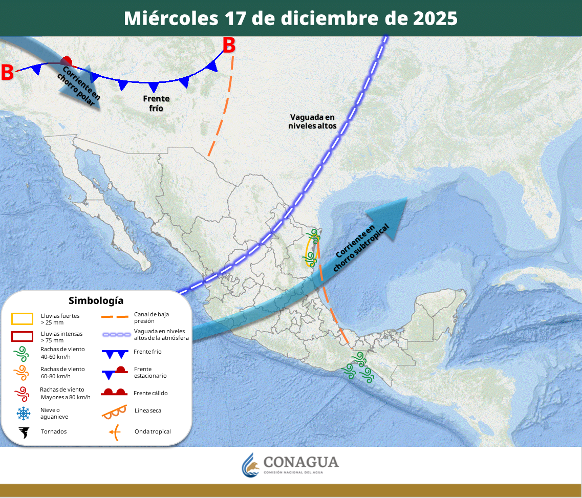 Se prevén lluvias fuertes en Tamaulipas y ambiente gélido en el norte del país.