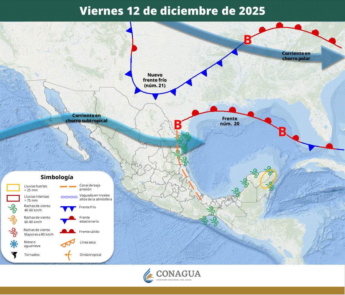 Frente frío núm. 20 se disipa; nuevo sistema se aproxima al norte del país.