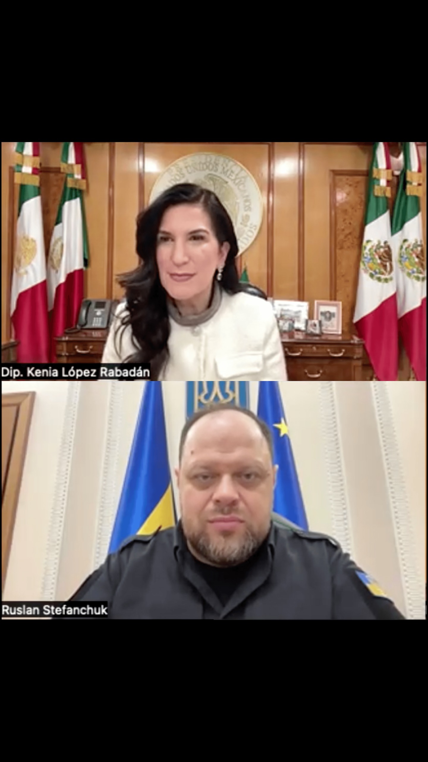 La presidenta de la Cámara de Diputados, Kenia López Rabadán, y el titular del Parlamento ucraniano, Ruslan Stefanchuk, destacaron la cooperación legislativa y la relación bilateral entre ambas naciones.