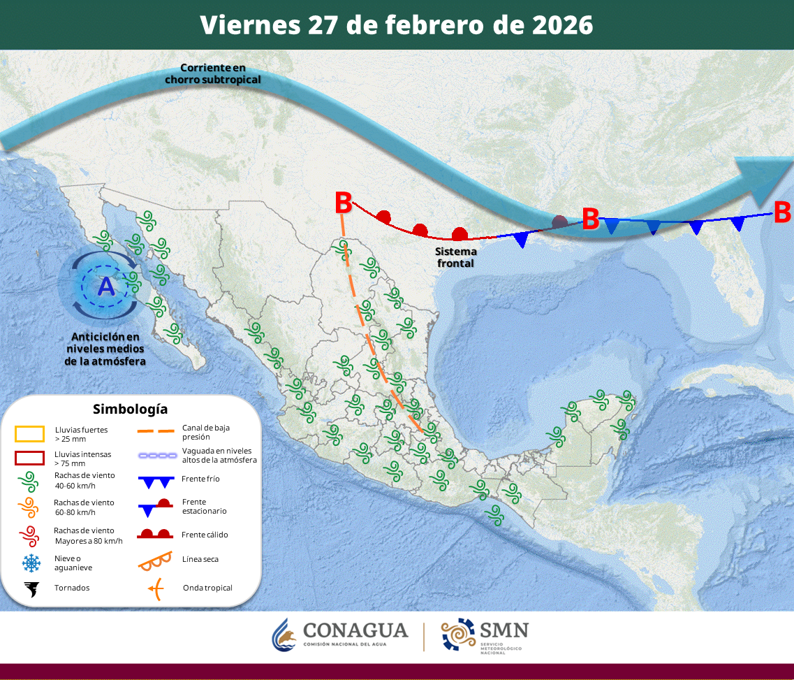 Persistirán máximas de hasta 45 grados en el noroeste; se prevén lluvias aisladas en 10 estados y heladas en zonas serranas durante la madrugada del sábado.