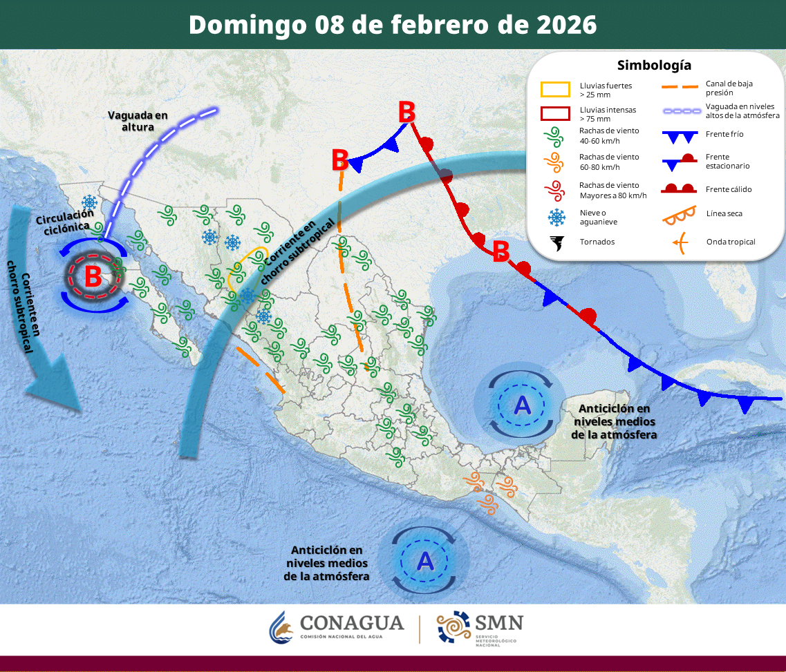 La interacción de sistemas atmosféricos generará chubascos, rachas de viento de hasta 80 km/h y descenso de temperatura; no se descarta nieve o aguanieve en sierras del noroeste y norte.