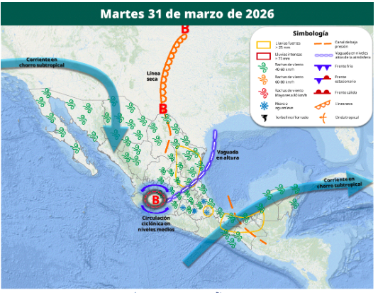 Oaxaca y Chiapas registrarán precipitaciones muy fuertes; se prevén rachas de viento, posible aguanieve en zonas altas y temperaturas extremas en distintas regiones.