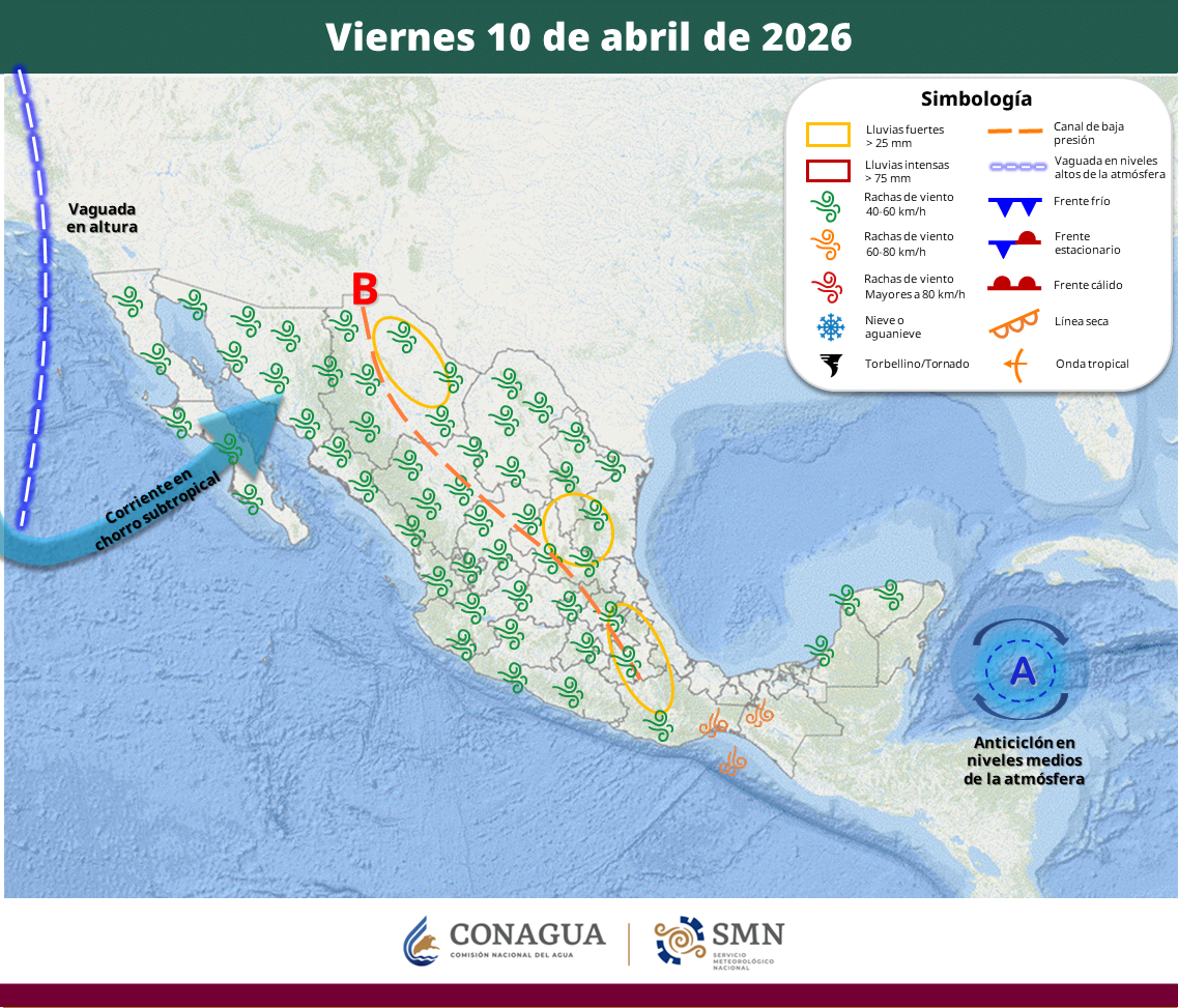 Persistirá la onda de calor en al menos 10 estados, mientras lluvias con descargas eléctricas y rachas intensas de viento afectarán regiones del norte, centro y sureste, incluido el Valle de México.