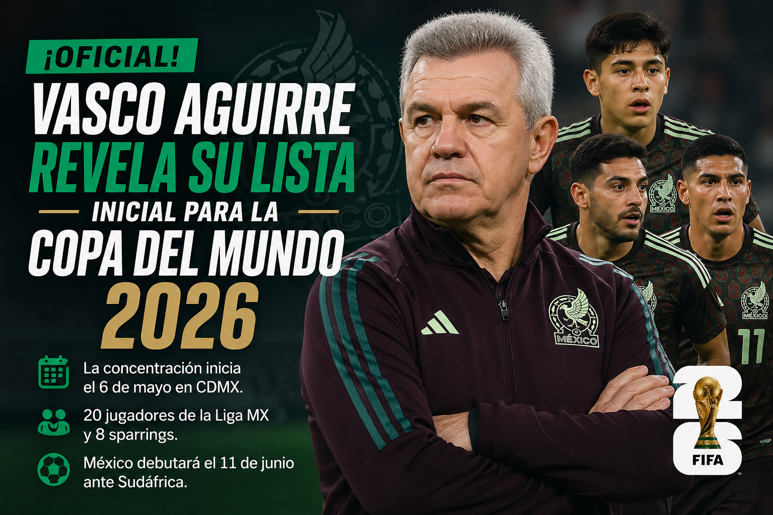 ¡Oficial! Vasco Aguirre revela su lista inicial para la Copa del Mundo 2026