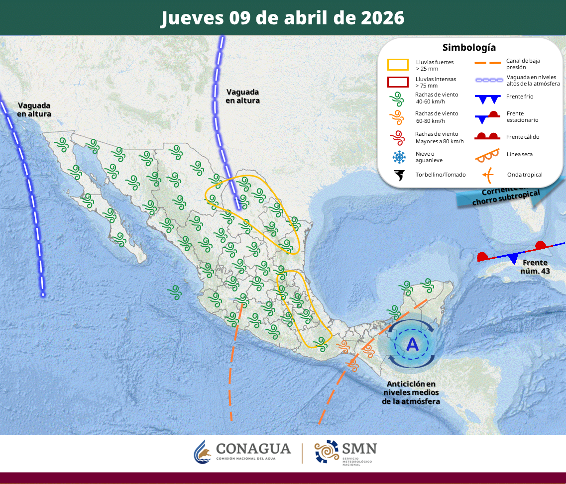 Persistirá onda de calor en al menos 10 estados; se prevén precipitaciones de hasta 75 mm y riesgos de inundaciones