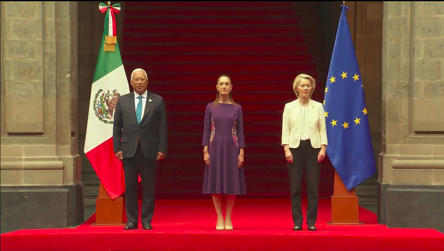 La presidenta Claudia Sheinbaum sostuvo un encuentro con la presidenta de la Comisión Europea, Ursula von der Leyen, en Palacio Nacional, en el marco de la firma del Acuerdo Global Modernizado entre México y la Unión Europea.
