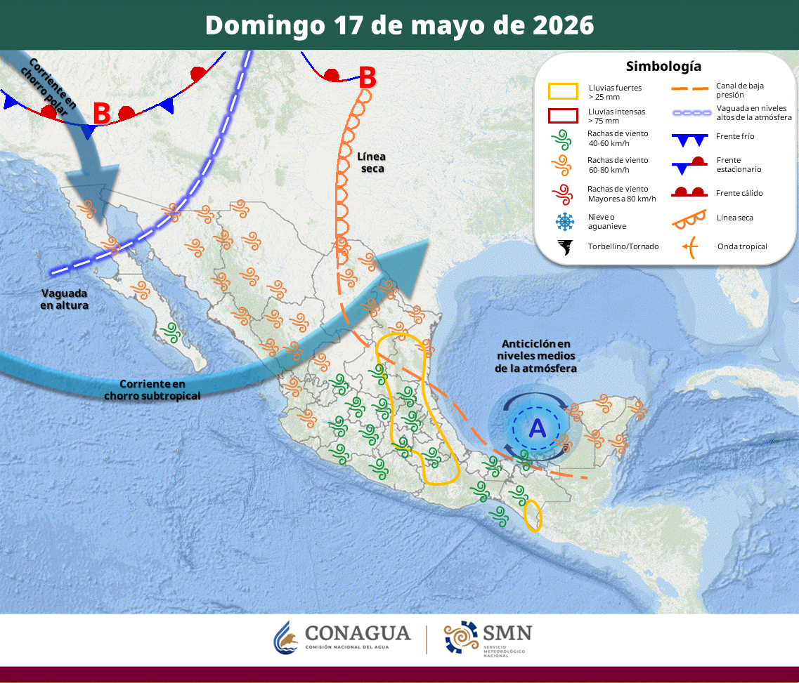 El SMN prevé temperaturas de hasta 45 grados, tormentas con granizo y vientos fuertes en el norte, centro y sureste de México
