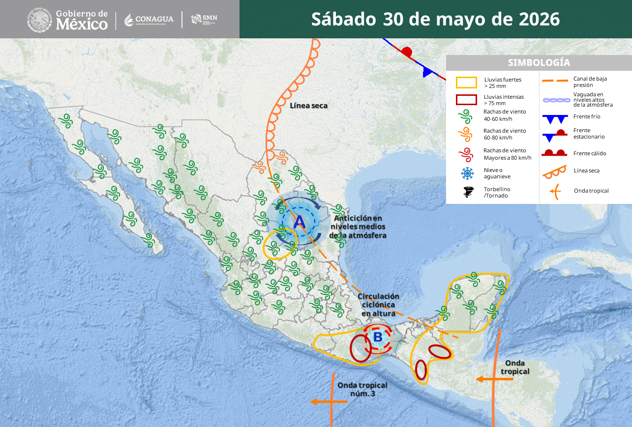 Oaxaca y Chiapas enfrentarán lluvias intensas; sigue calor extremo.