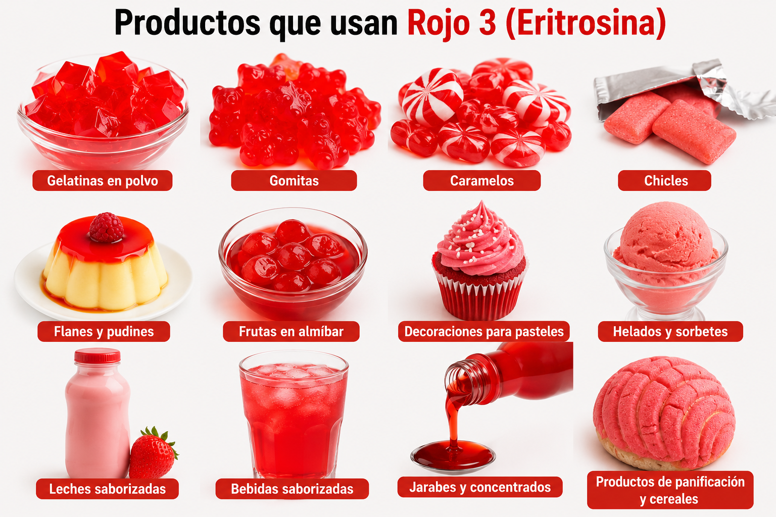 La Secretaría de Salud eliminó del listado de aditivos permitidos a la eritrosina o Rojo 3 FD&C, tras concluir que la población mexicana consume niveles superiores a los considerados seguros.