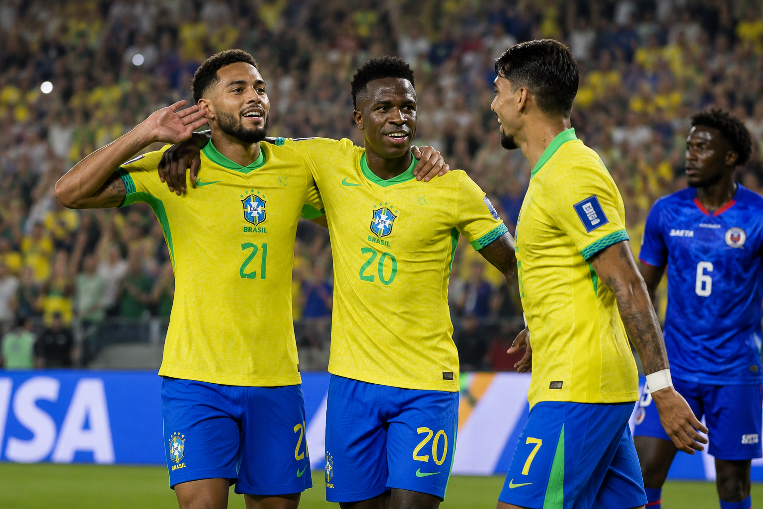 Cunha firmó un doblete y Vinicius selló la victoria brasileña.