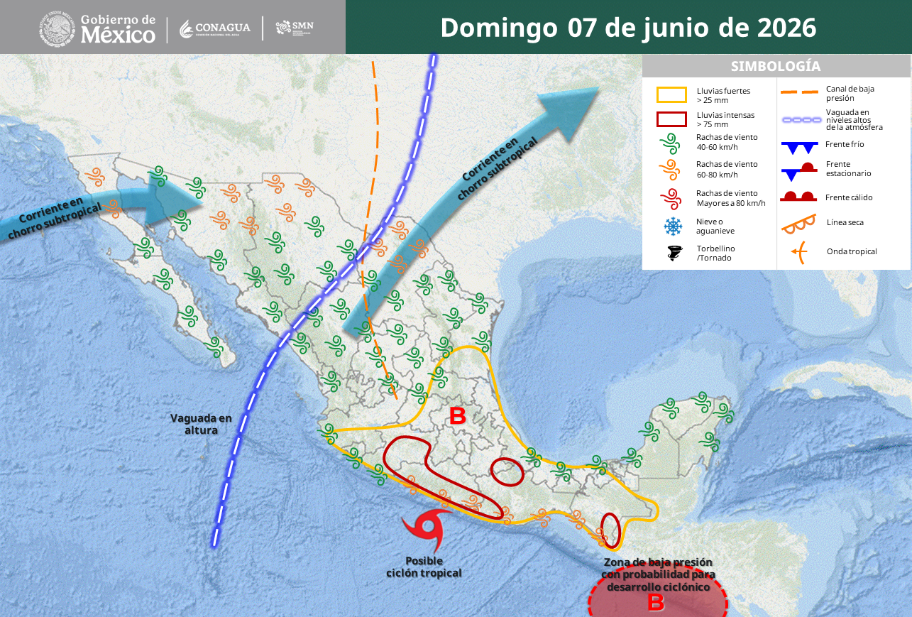 Alertan por lluvias torrenciales, inundaciones y vientos intensos.