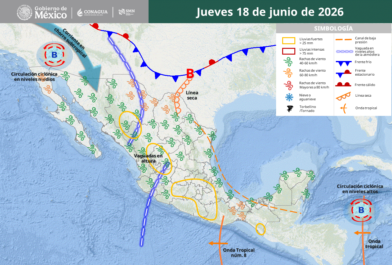 Prevén lluvias intensas, vientos severos y temperaturas de hasta 45 °C.