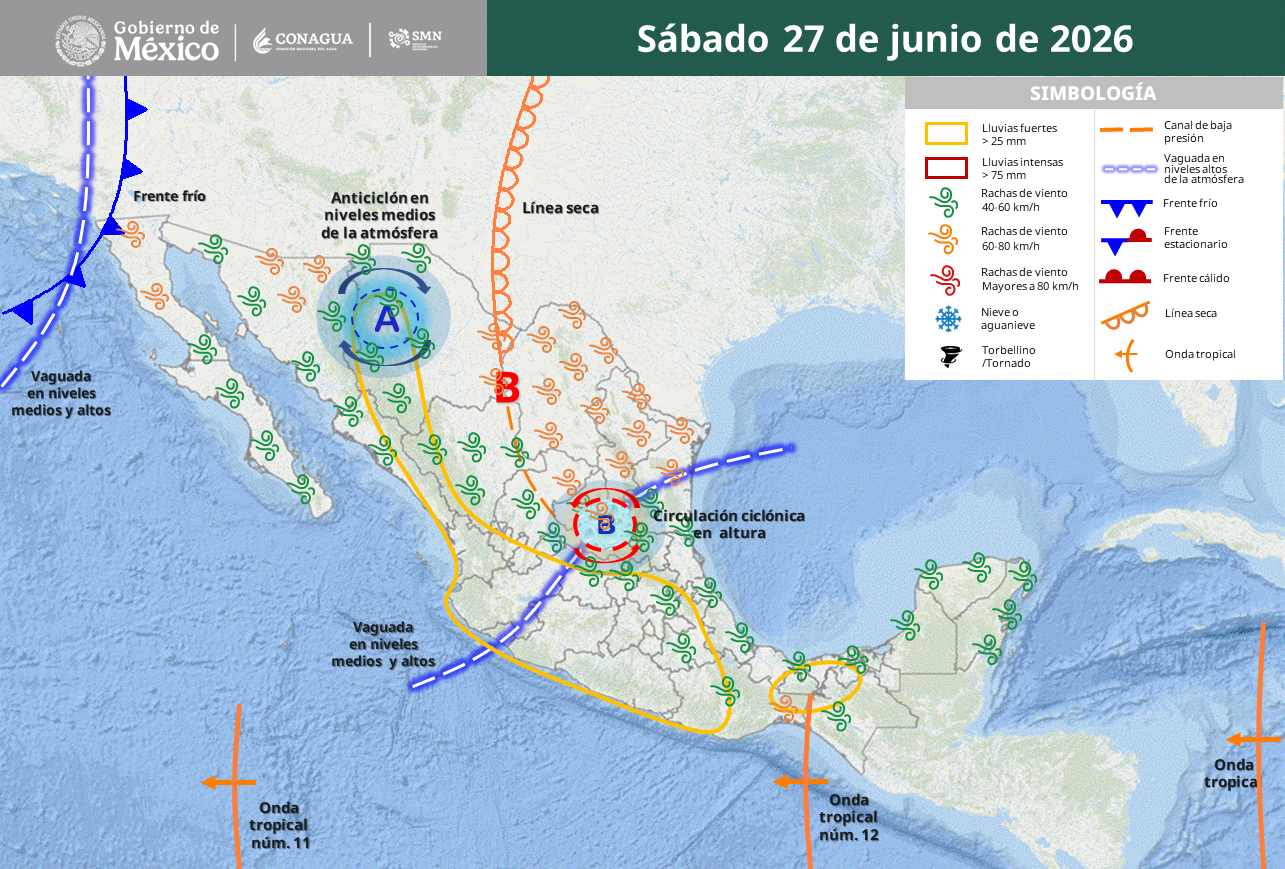Prevén lluvias intensas, granizo, vientos fuertes y temperaturas extremas.