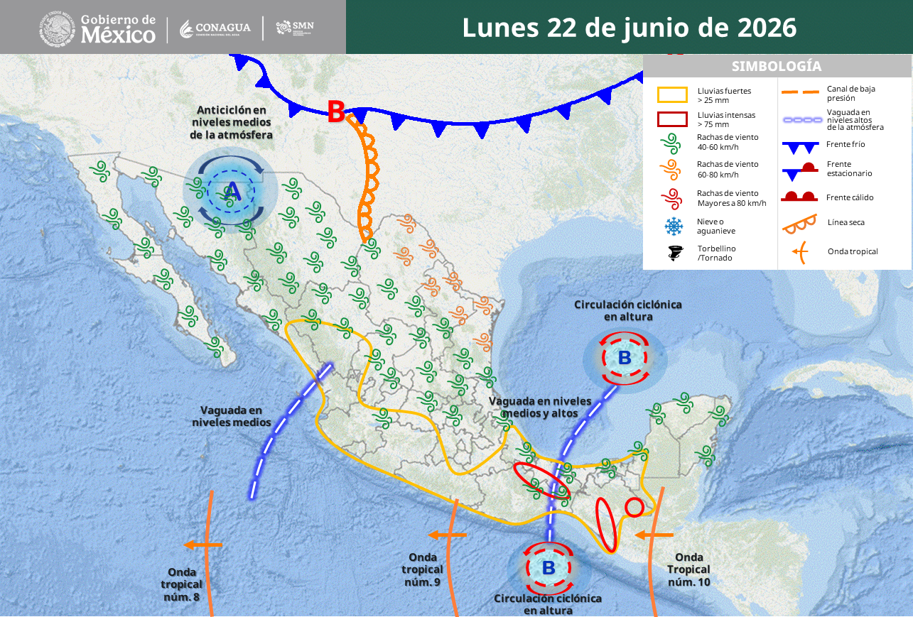 Lluvias de hasta 150 mm y temperaturas de 45 °C en el país.