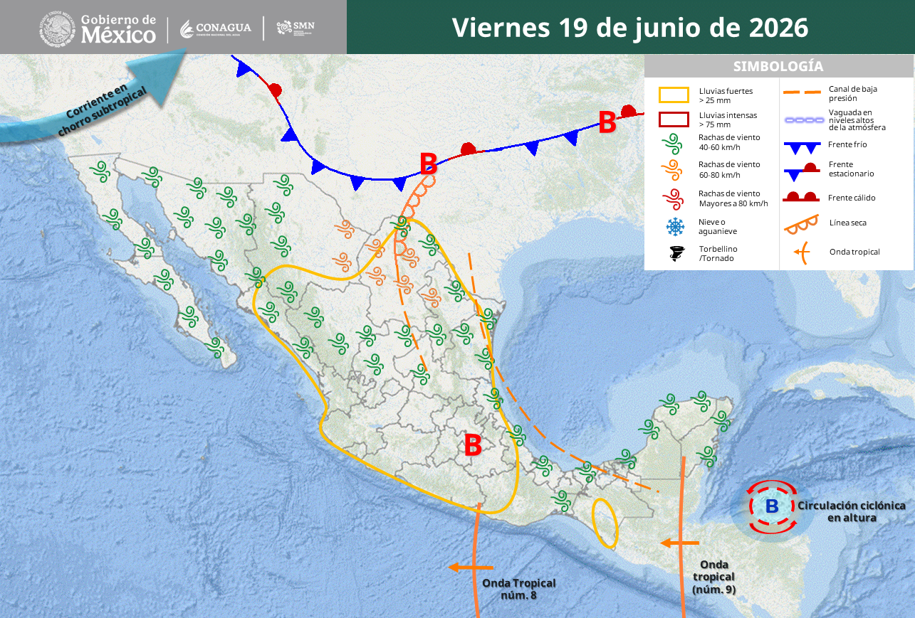 Alertan por lluvias intensas, granizo, vientos fuertes y calor extremo.