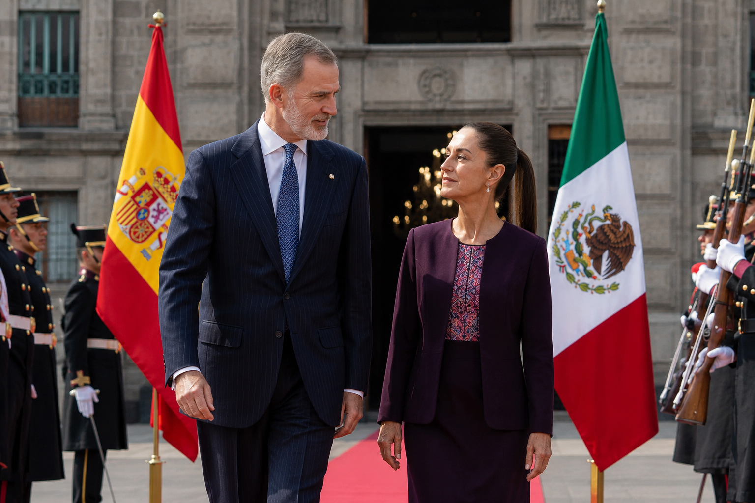 La presidenta Claudia Sheinbaum sostendrá una visita oficial con el monarca español en el Patio de Honor de Palacio Nacional, como parte de su agenda pública.