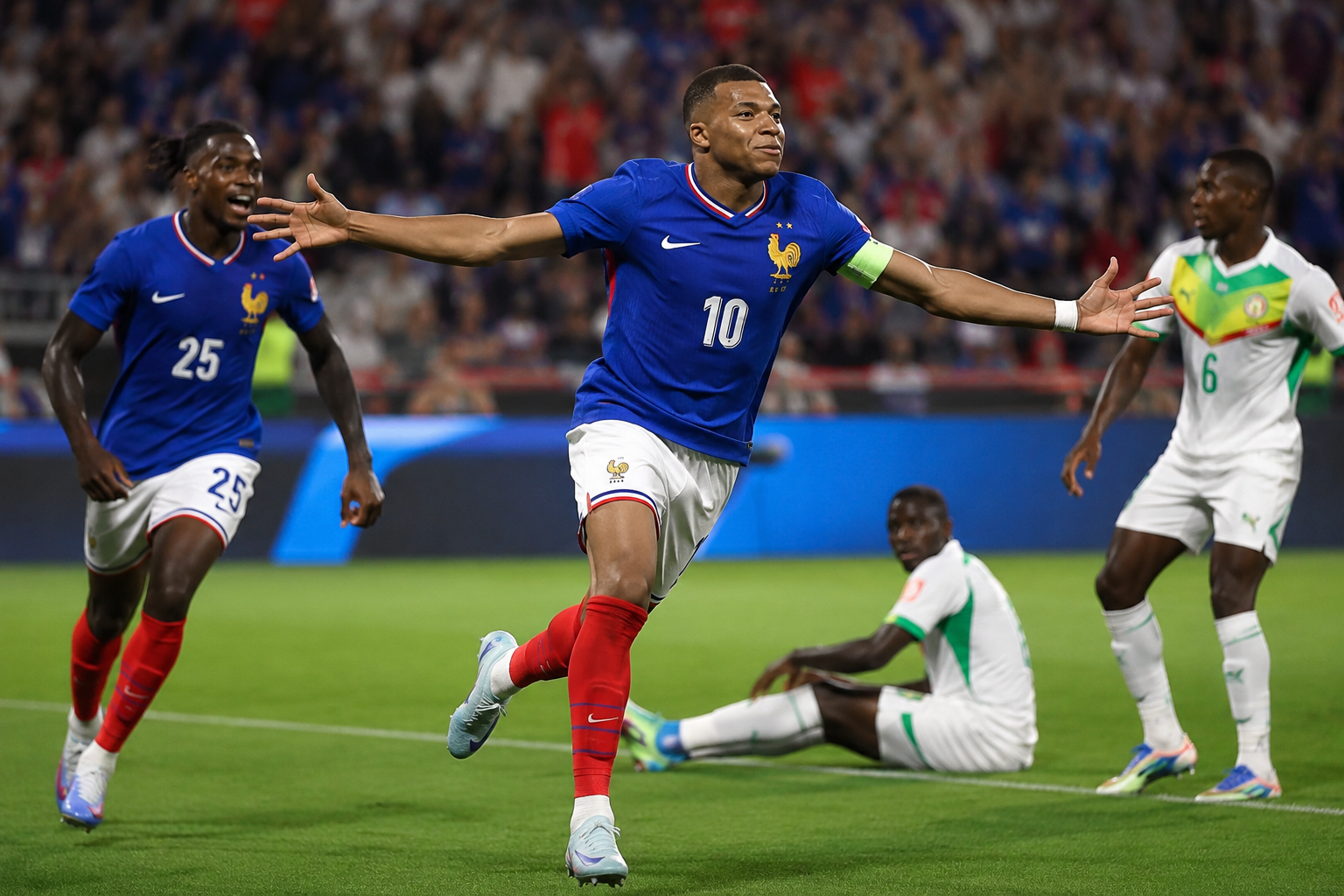 Francia resolvió en el cierre y derrotó 3-1 a una combativa Senegal.