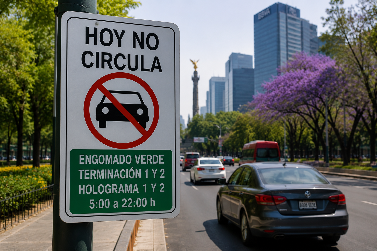 Engomado verde y placas 1 y 2 con holograma 1 y 2 no circulan hoy.