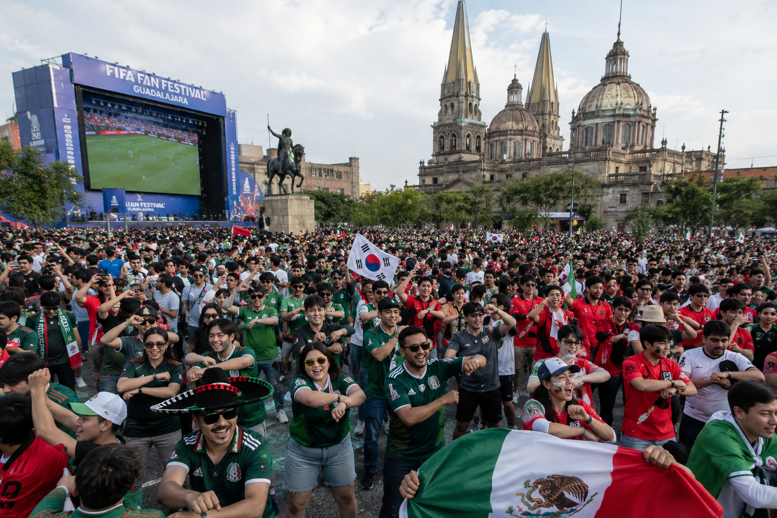 La pasión mundialista desborda calles y plazas de Guadalajara.