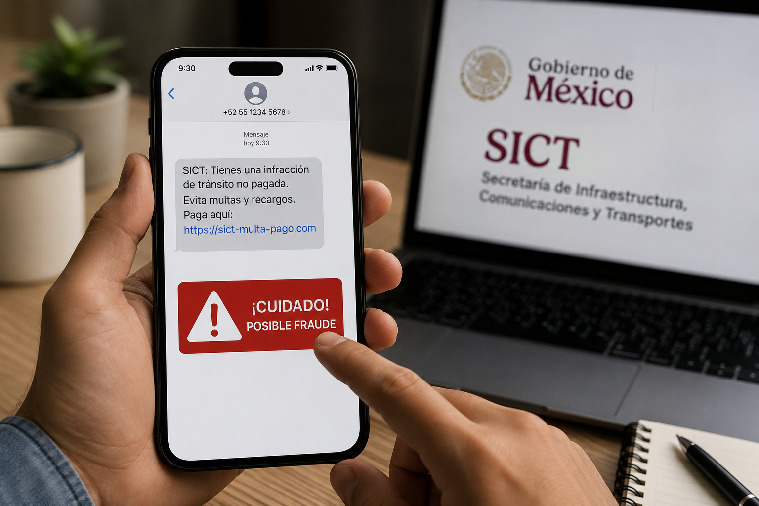 La Secretaría de Infraestructura, Comunicaciones y Transportes advirtió que no tiene facultades para imponer multas de tránsito ni solicita pagos mediante enlaces enviados por mensaje de texto. La dependencia pidió a la población no compartir datos personales y denunciar estos intentos de fraude al 089.