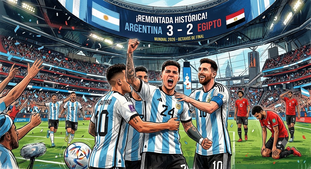 Argentina vence a Egipto 3-2 con remontada histórica y sigue en Mundial 2026.