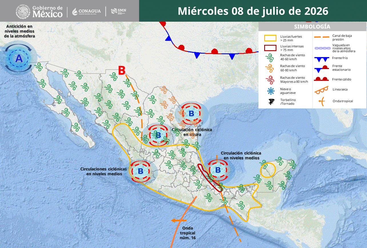 Prevén lluvias intensas, granizo y calor extremo en México este jueves