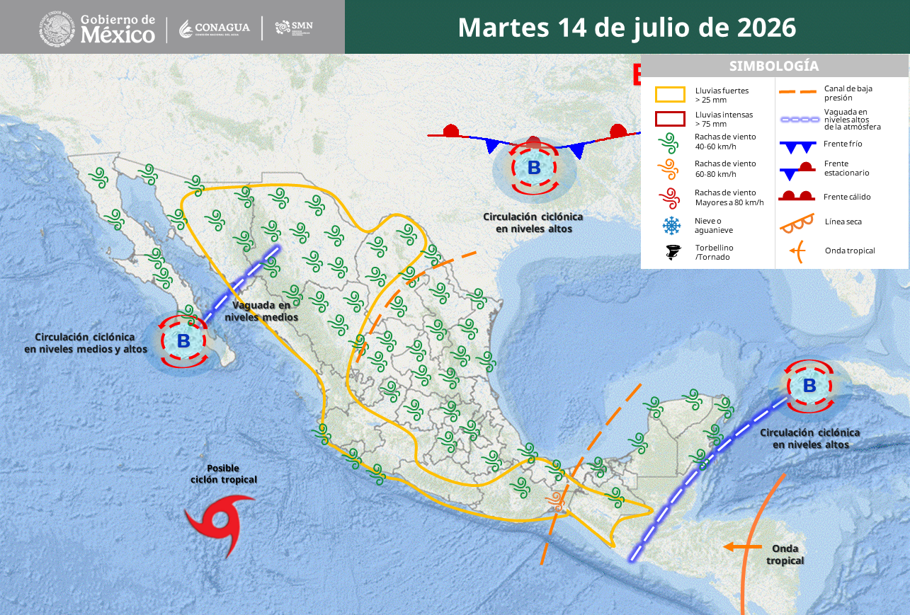 Prevén lluvias severas, granizo y calor de hasta 45 grados en México.