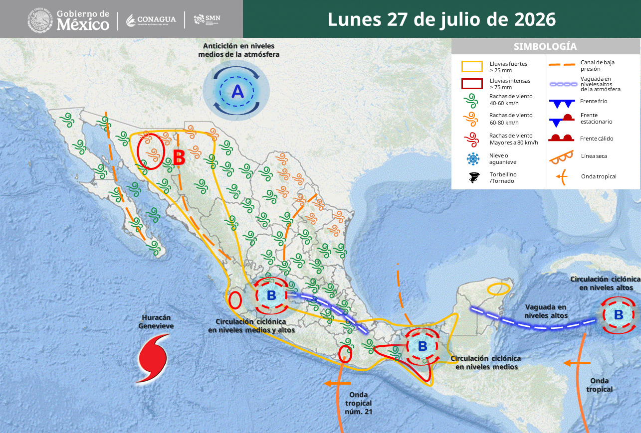 Lluvias intensas y calor extremo pondrán en riesgo a 20 estados.