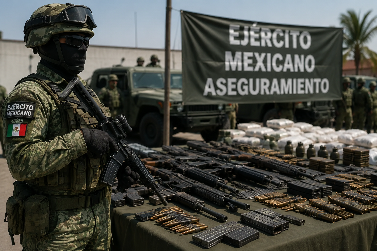 Defensa reporta decomisos de armas, drogas y miles de detenidos.