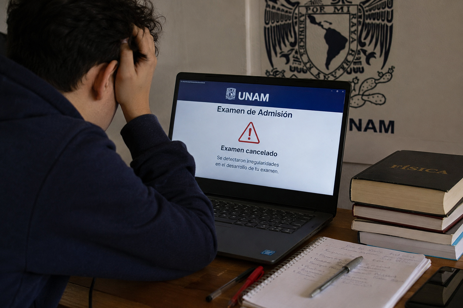 UNAM invalida 3 mil exámenes; aspirantes denuncian errores digitales.
