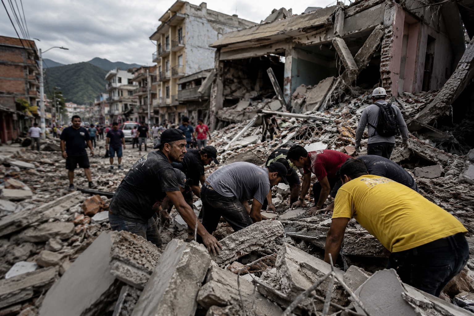 Rescatistas buscan sobrevivientes entre escombros tras sismo de 7.4.