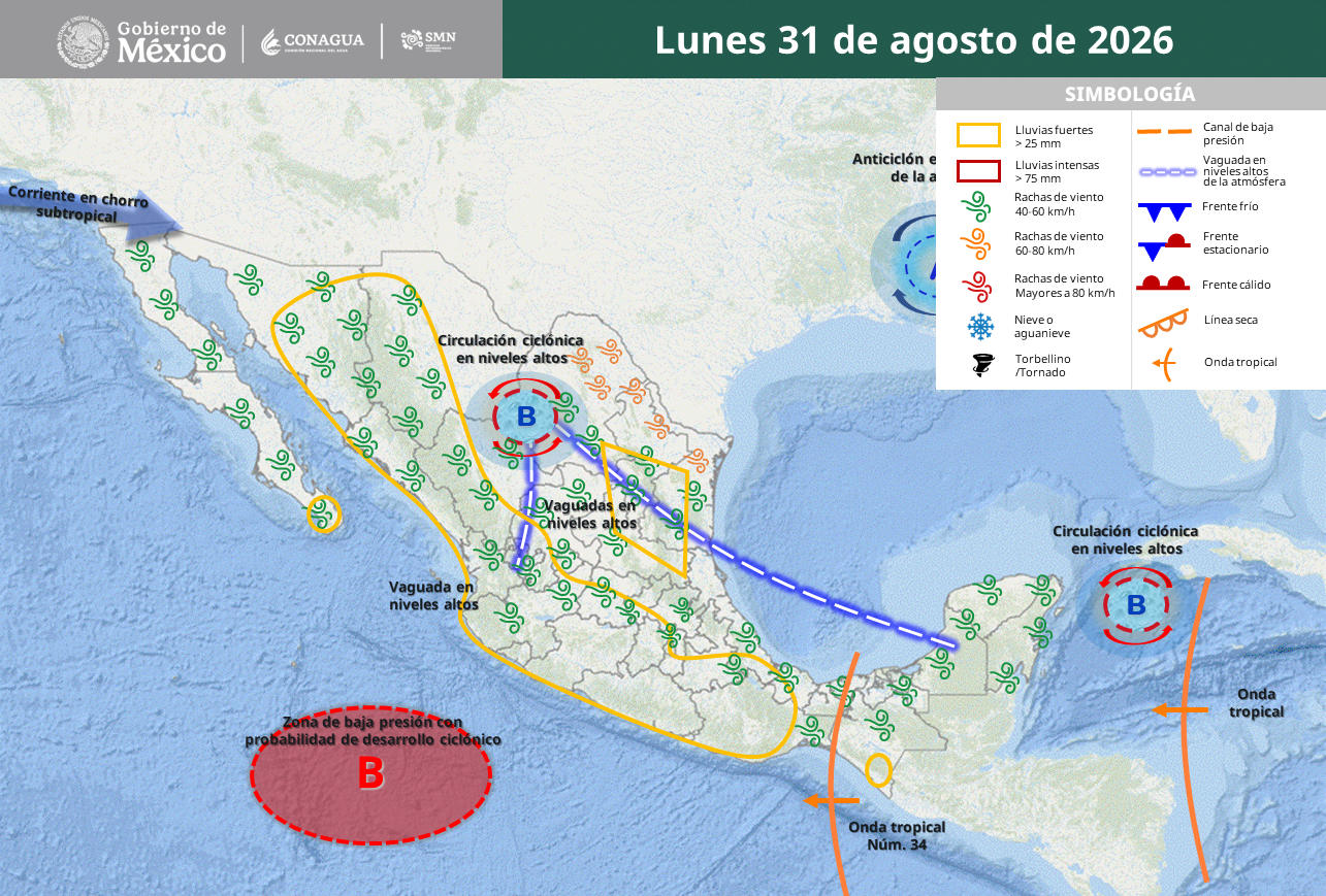 Lluvias, granizo y calor extremo amenazan este lunes a gran parte de México