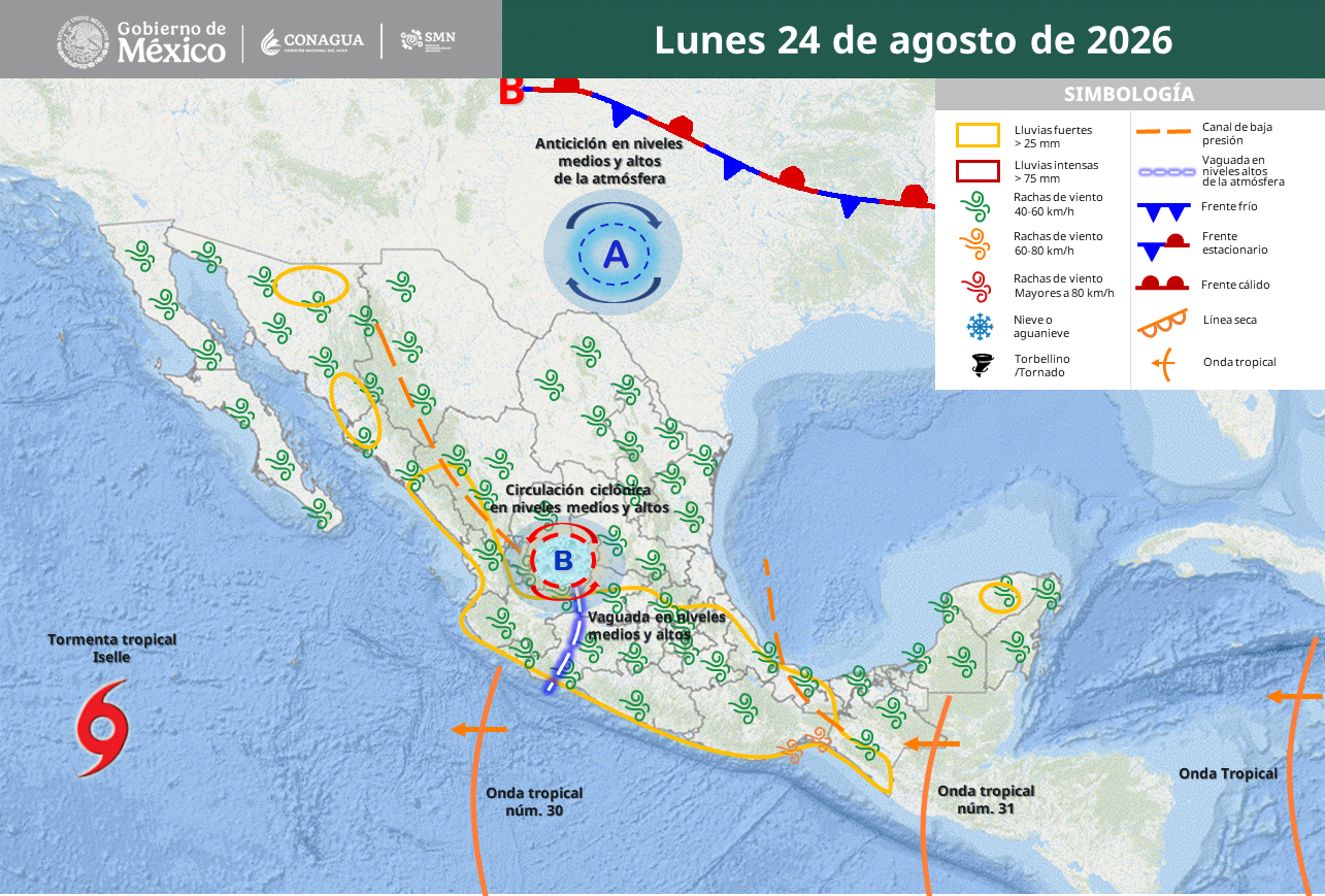 México enfrentará lluvias, granizo, fuertes vientos y calor extremo.