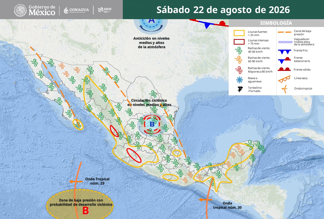 Monzón y onda tropical 30 dejarán lluvias intensas y riesgo de inundación