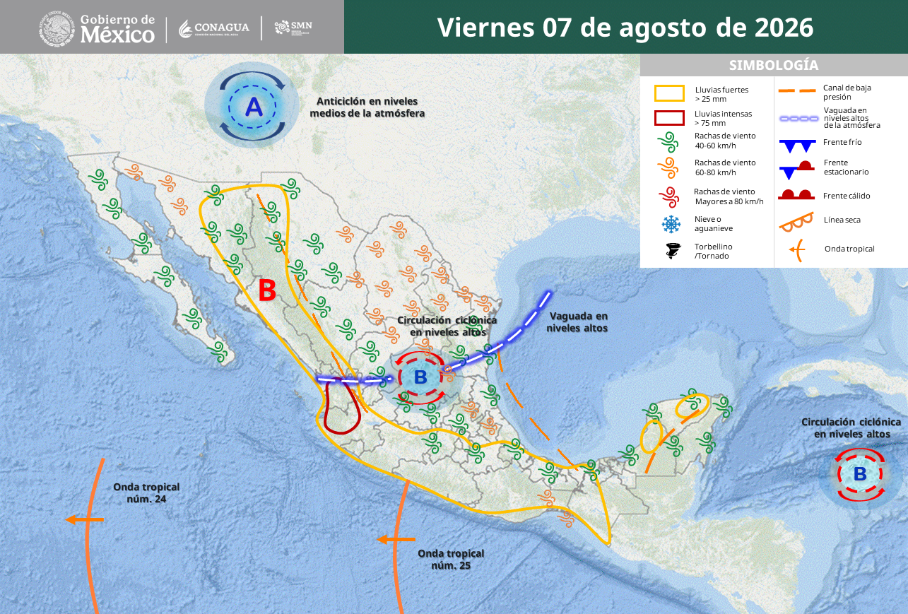 Prevén lluvias intensas, granizo y calor extremo en 28 estados.