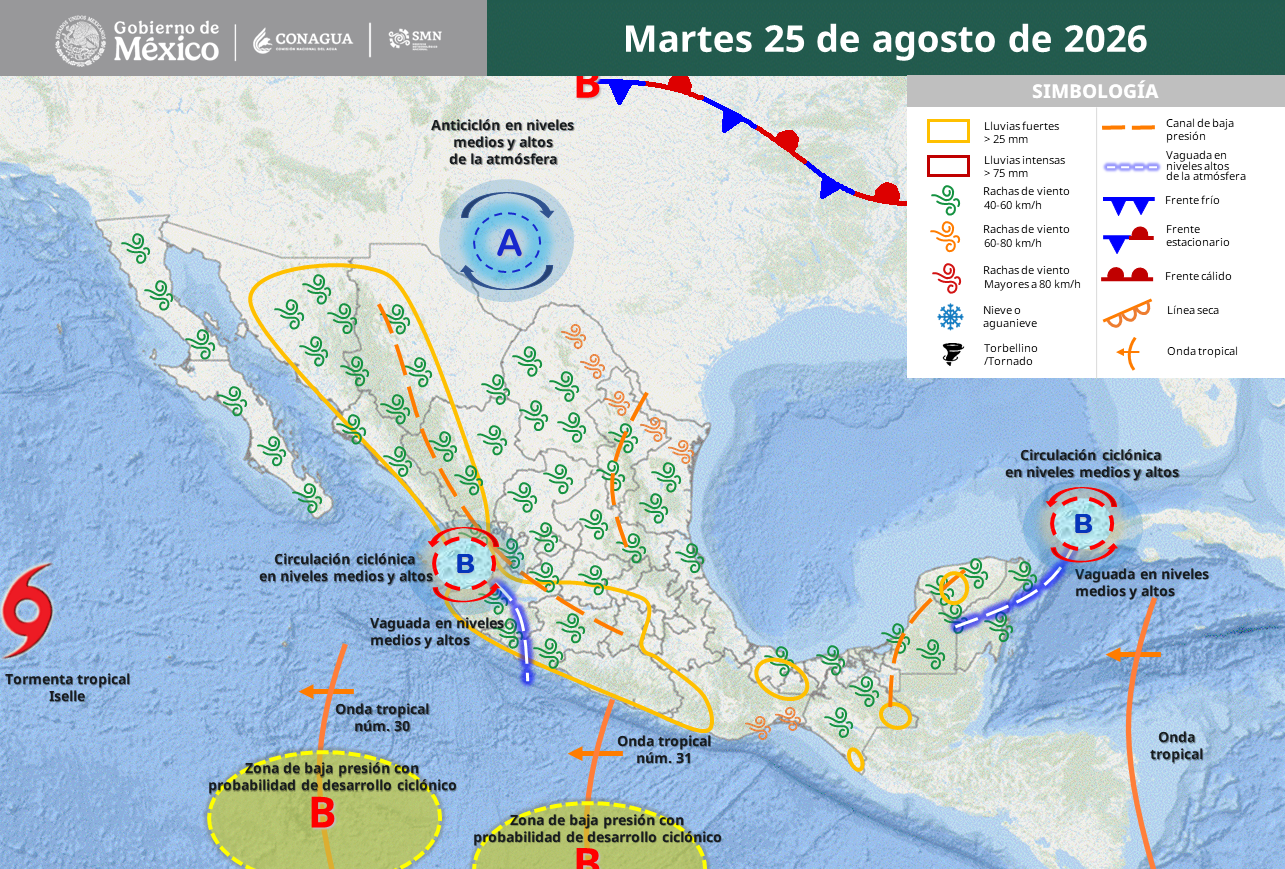 Tormentas, granizo y calor extremo azotarán este martes a México