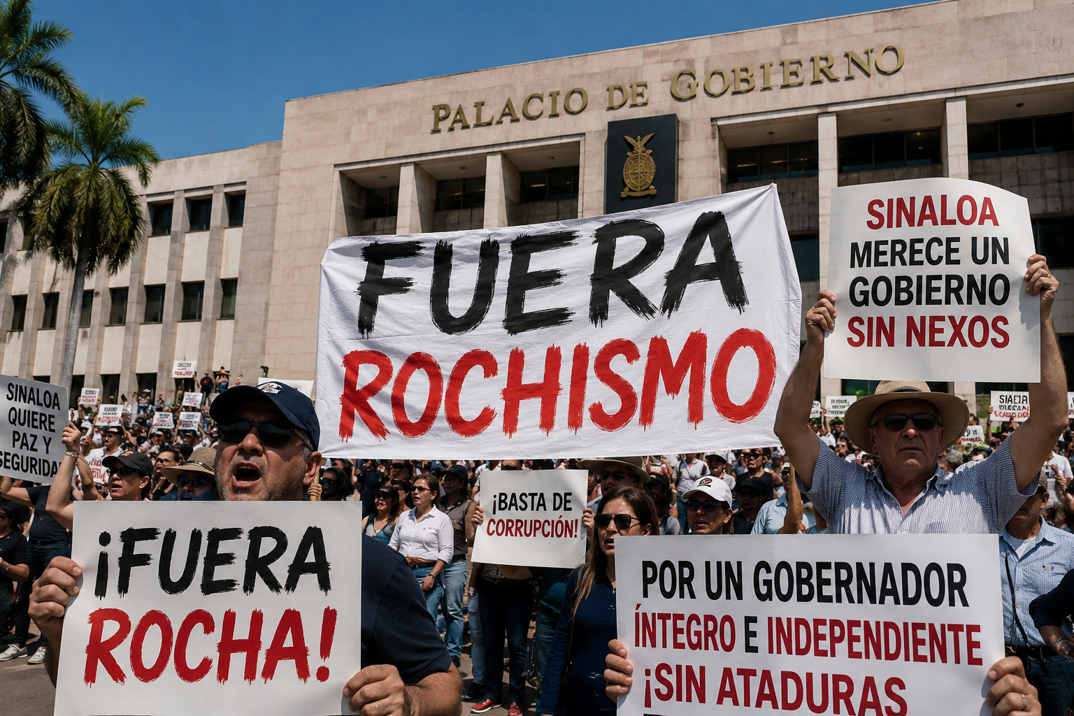 Protesta en Culiacán reclama un gobierno ajeno al grupo de Rocha Moya.