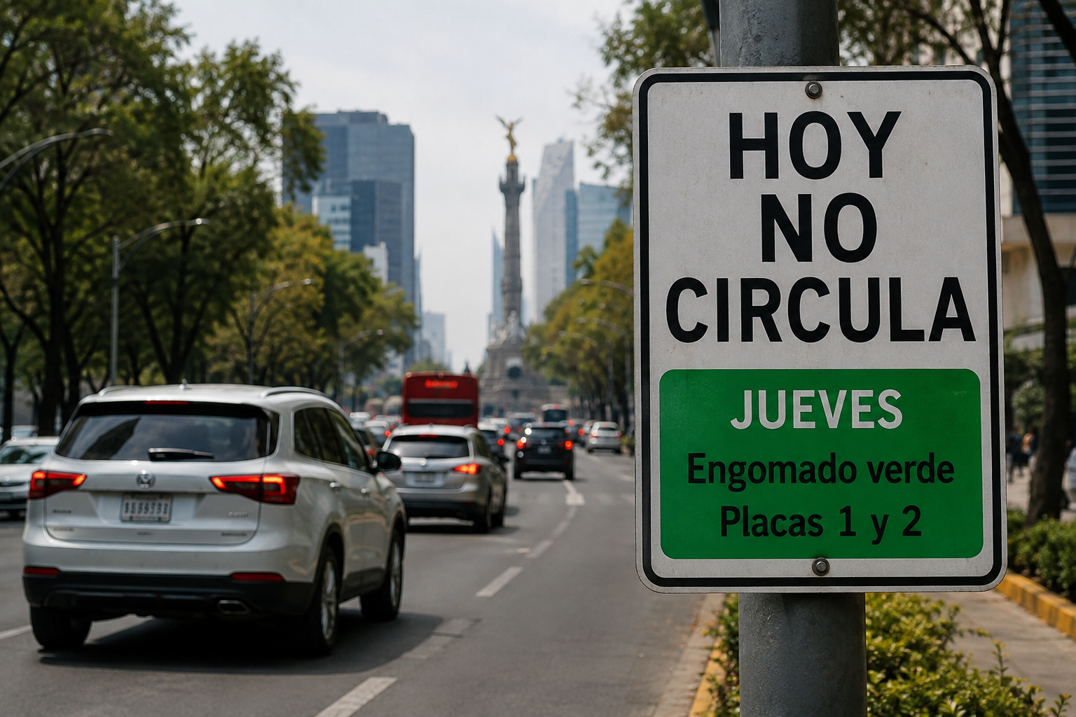 Engomado verde y placas 1 y 2 no circulan este jueves en CDMX y Edomex.