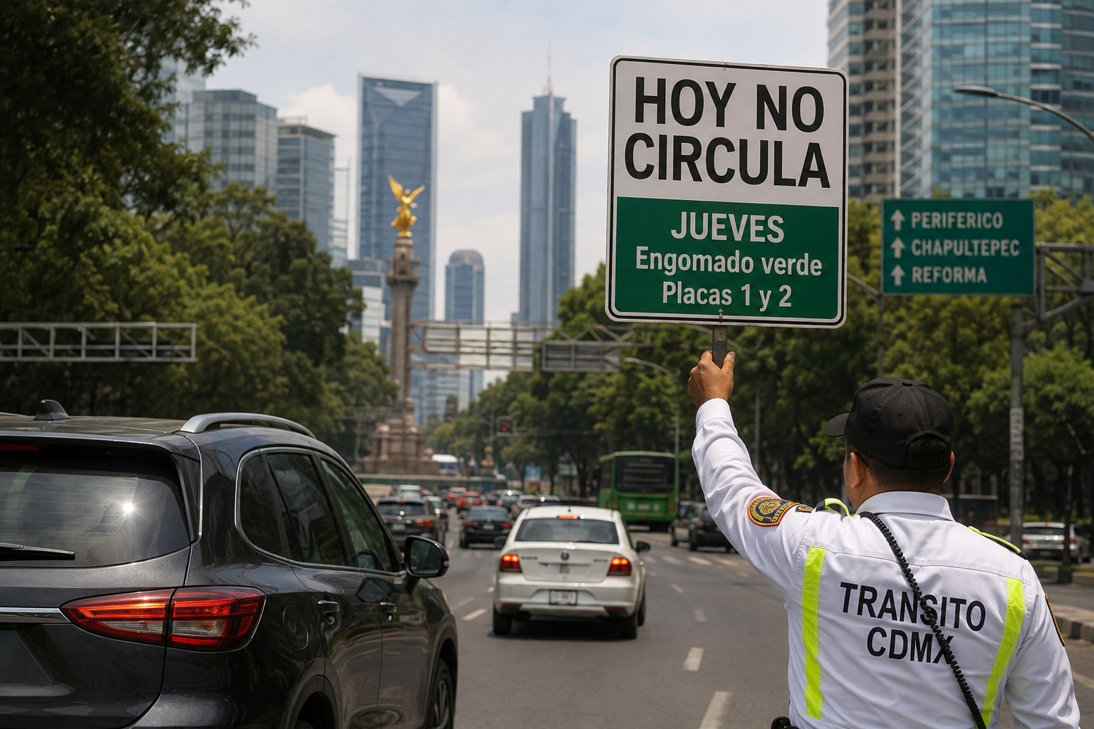 Autos con engomado verde y placas 1 y 2 no podrán circular hoy.