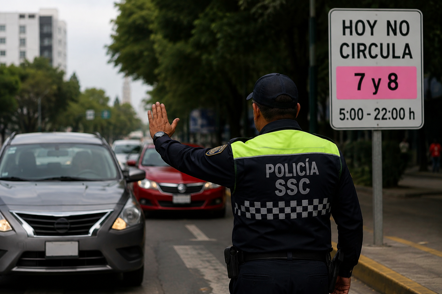 Engomado rosa y placas 7 y 8 no podrán circular este martes.