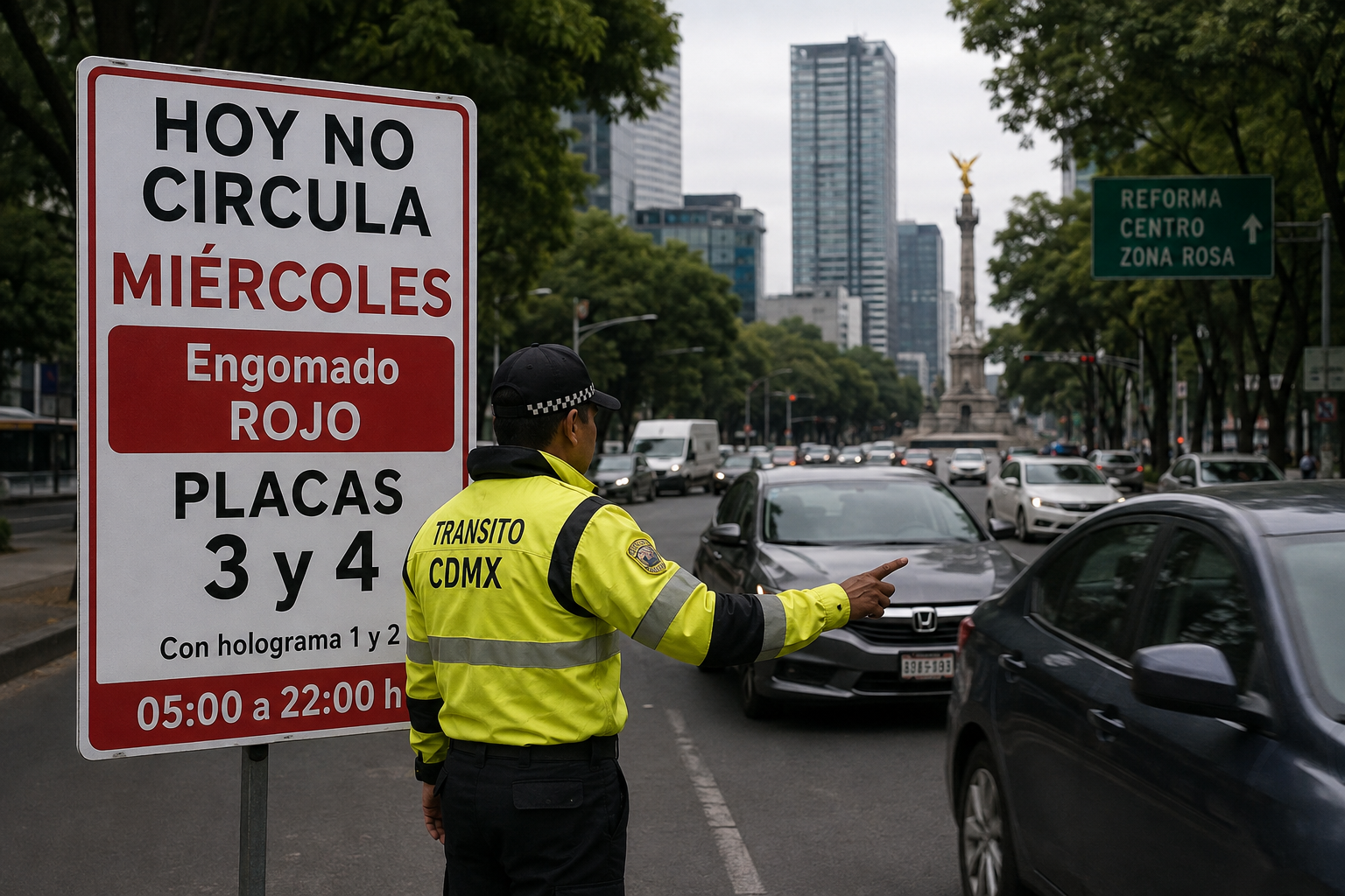 Engomado rojo y placas 3 y 4 no podrán circular este miércoles.