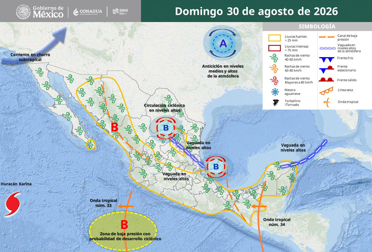 Monzón y onda tropical 34 amenazan con lluvias, granizo e inundaciones