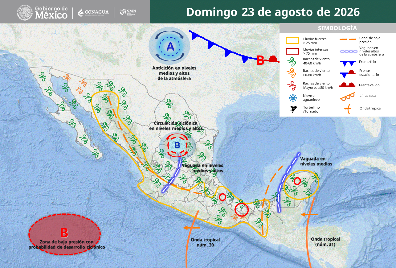 Onda tropical 31 dejará lluvias intensas, granizo y calor extremo en México