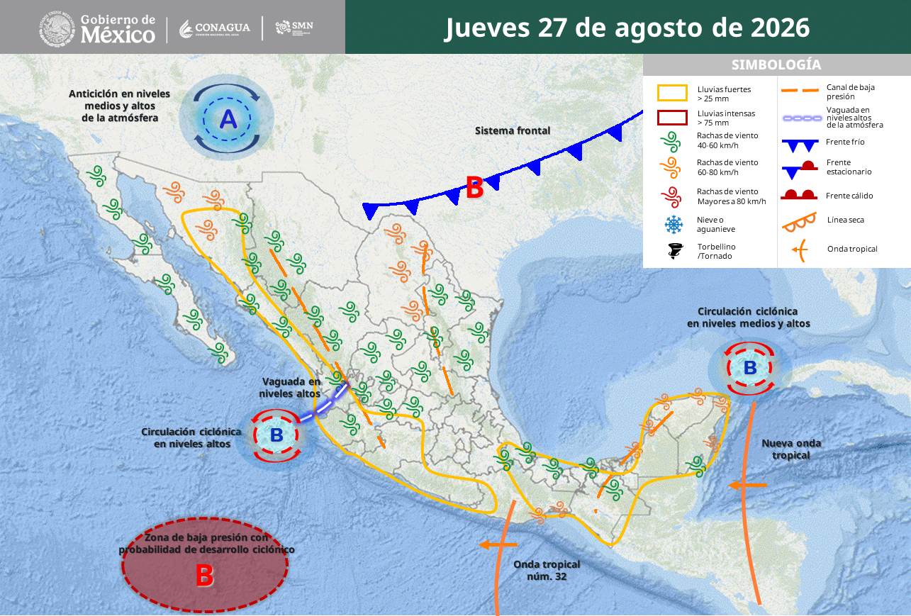 Tormentas azotarán 10 estados mientras el norte rebasa los 45 grados