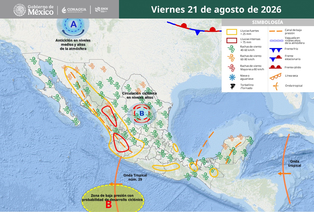 Monzón y onda tropical 29 disparan lluvias, granizo y fuertes vientos.