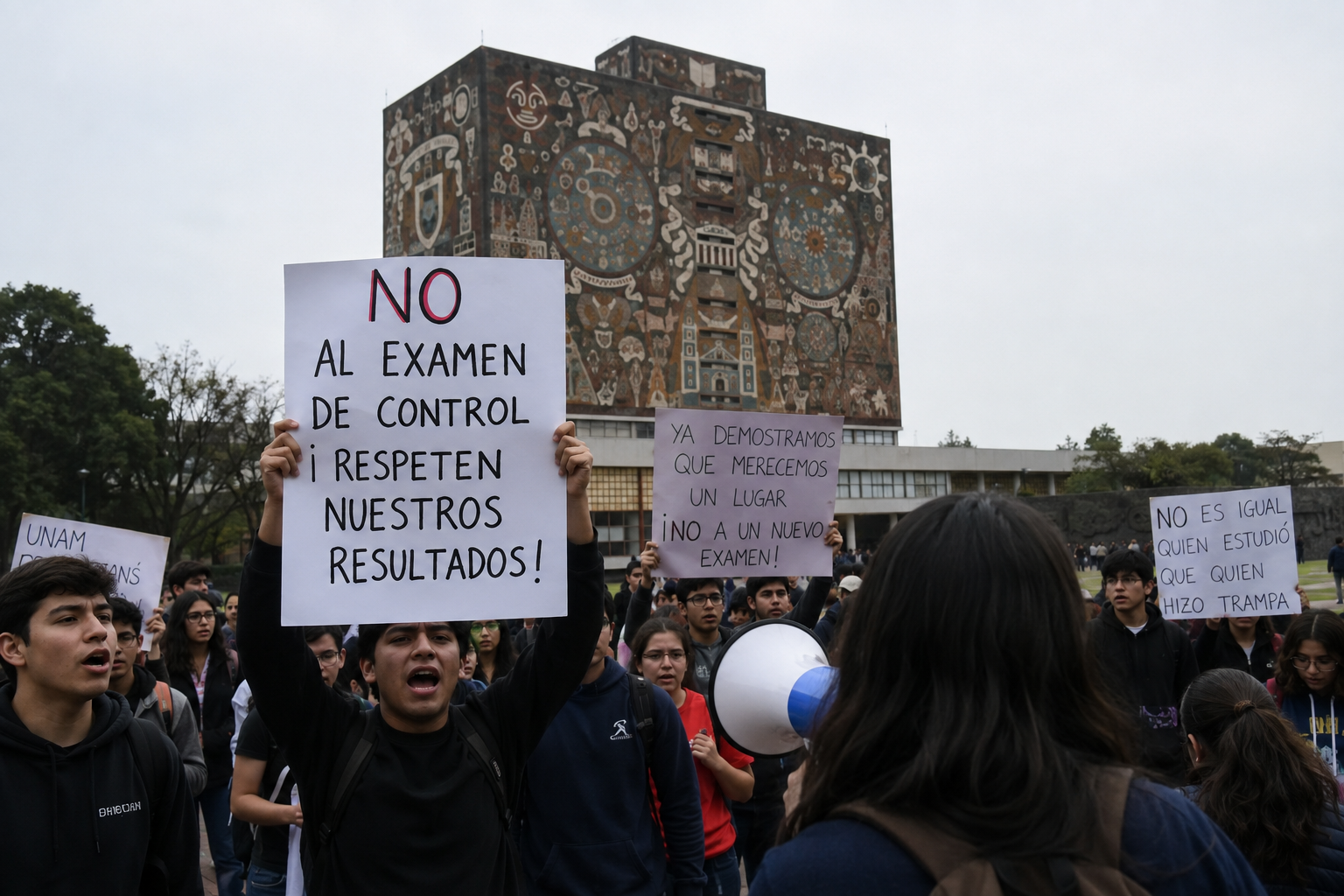 Seleccionados rechazan nuevo examen y llaman a protesta en la UNAM.
