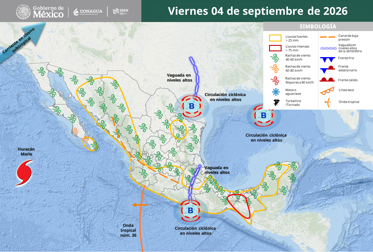 Marie y monzón azotan México: prevén lluvias intensas en 4 estados