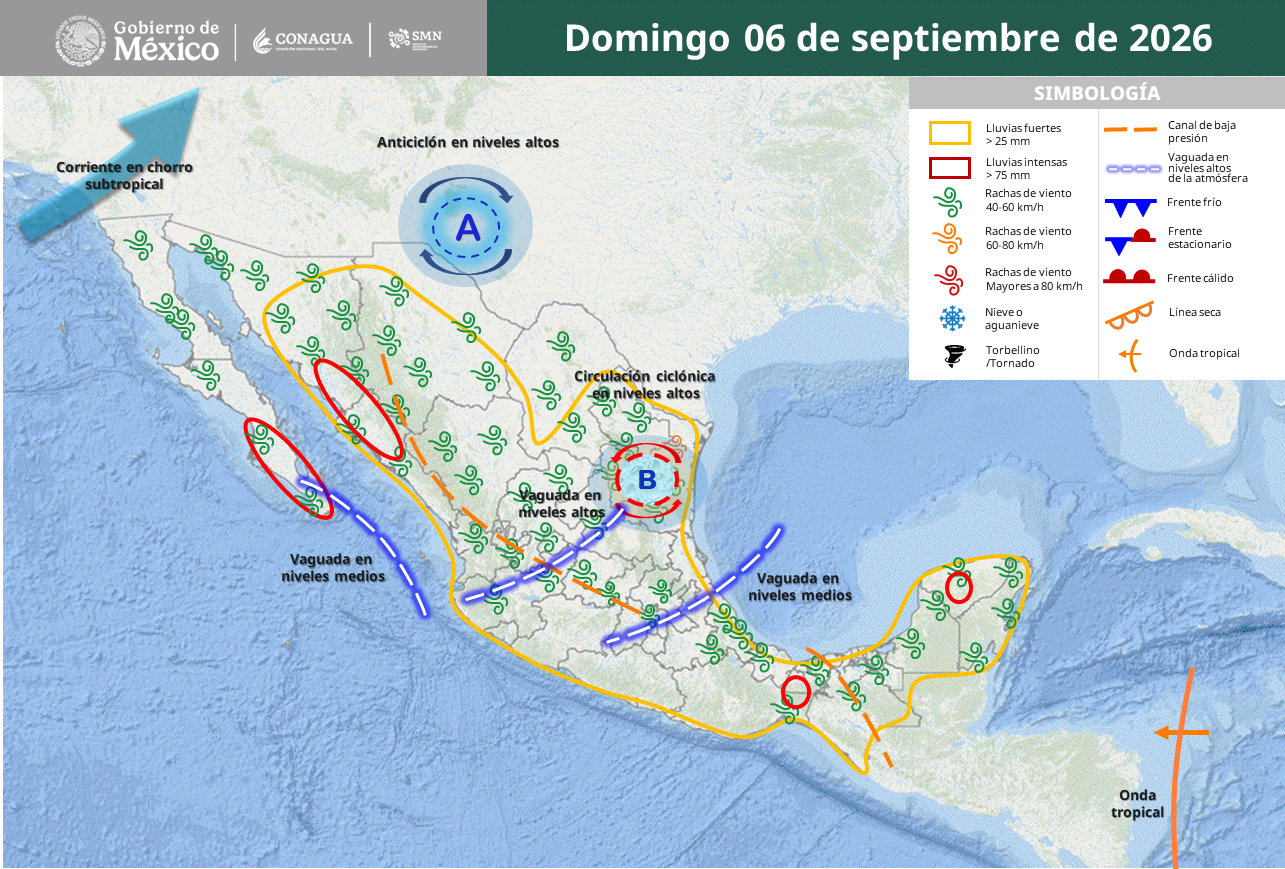 Prevén lluvias intensas en 8 estados y calor extremo en norte del país